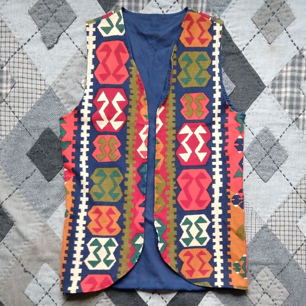 Vintage Handmade Vibrant Long Open Vest